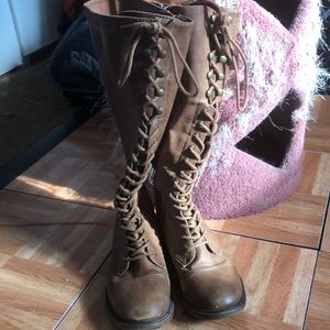 Brown lace up leather boots